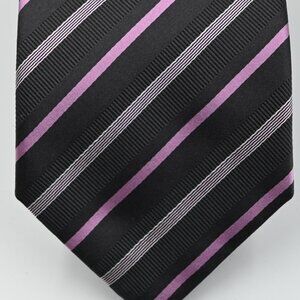 GORGEOUS $395 Brioni Dark Gray W/ Pink Stripes Handmade Long Silk Tie Italy